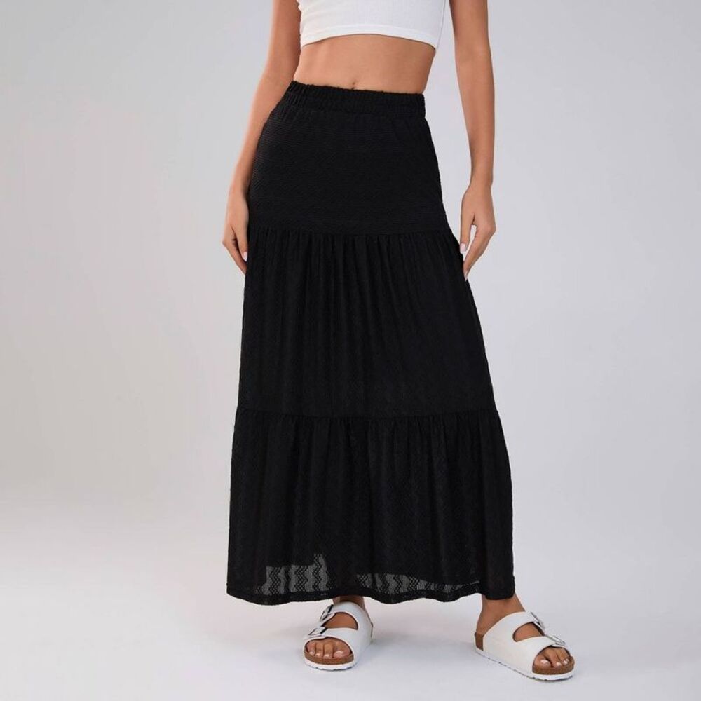 Wild Fable - Women's Solid Elastic Waist Ruffle Hem Tiered Maxi Black